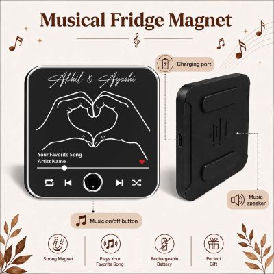 Spotify Style Musical Fridge Magnet with Custom Names & Favorite Song Rechargeable Music Player Gift for Loveable Person & Long Distance Relationship